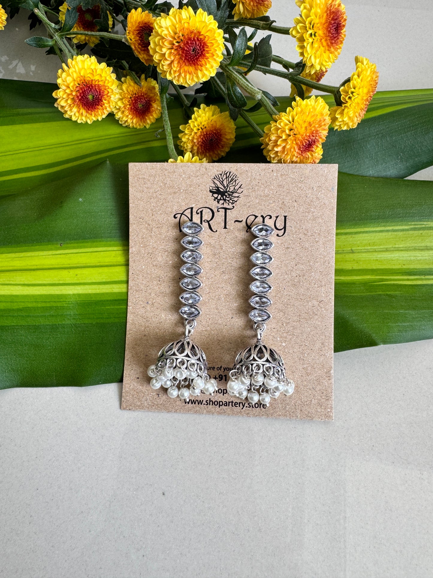 Stone earring with jhumka earrings - white