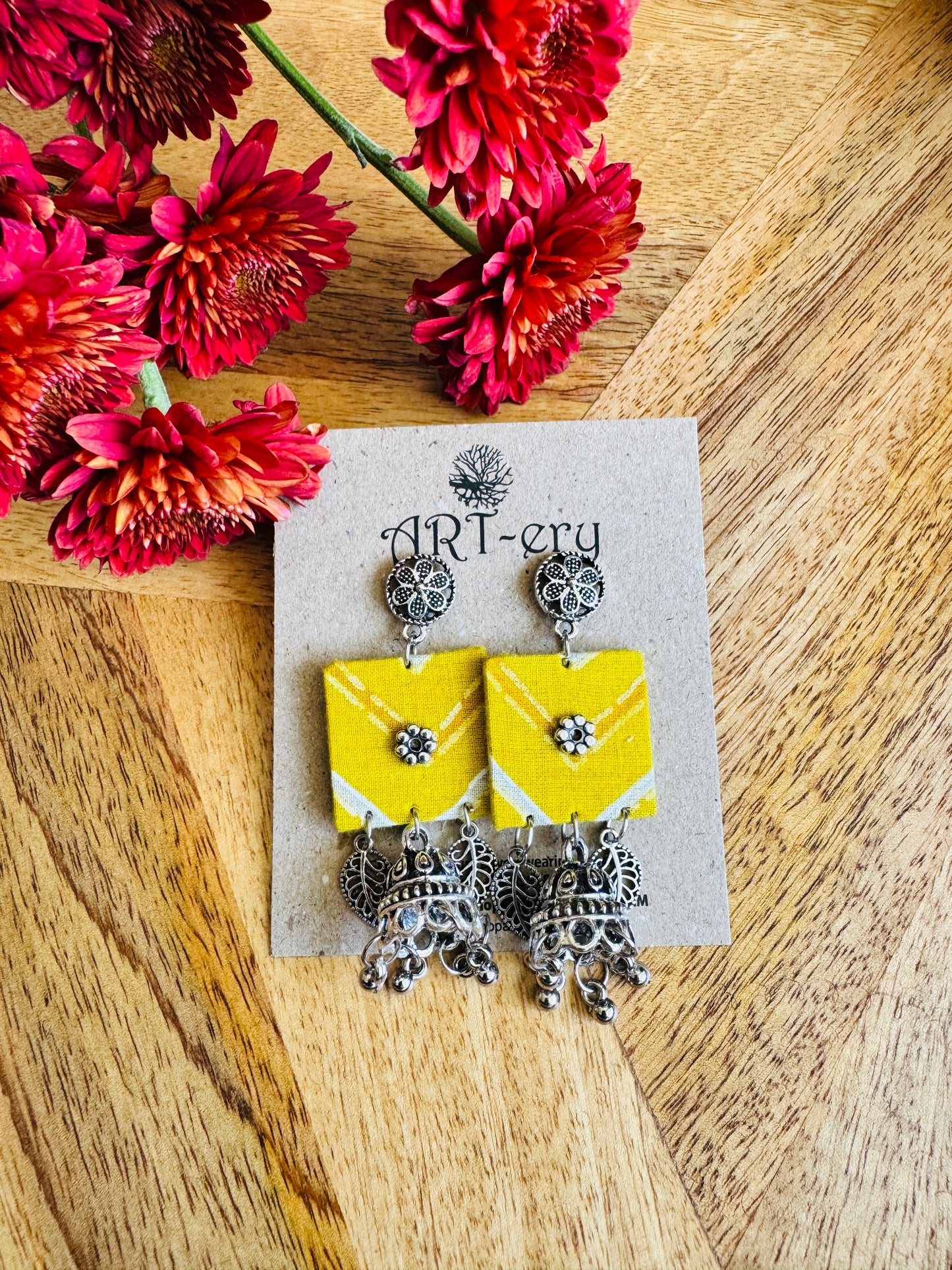 Fabric earrings - Bright yellow dangler