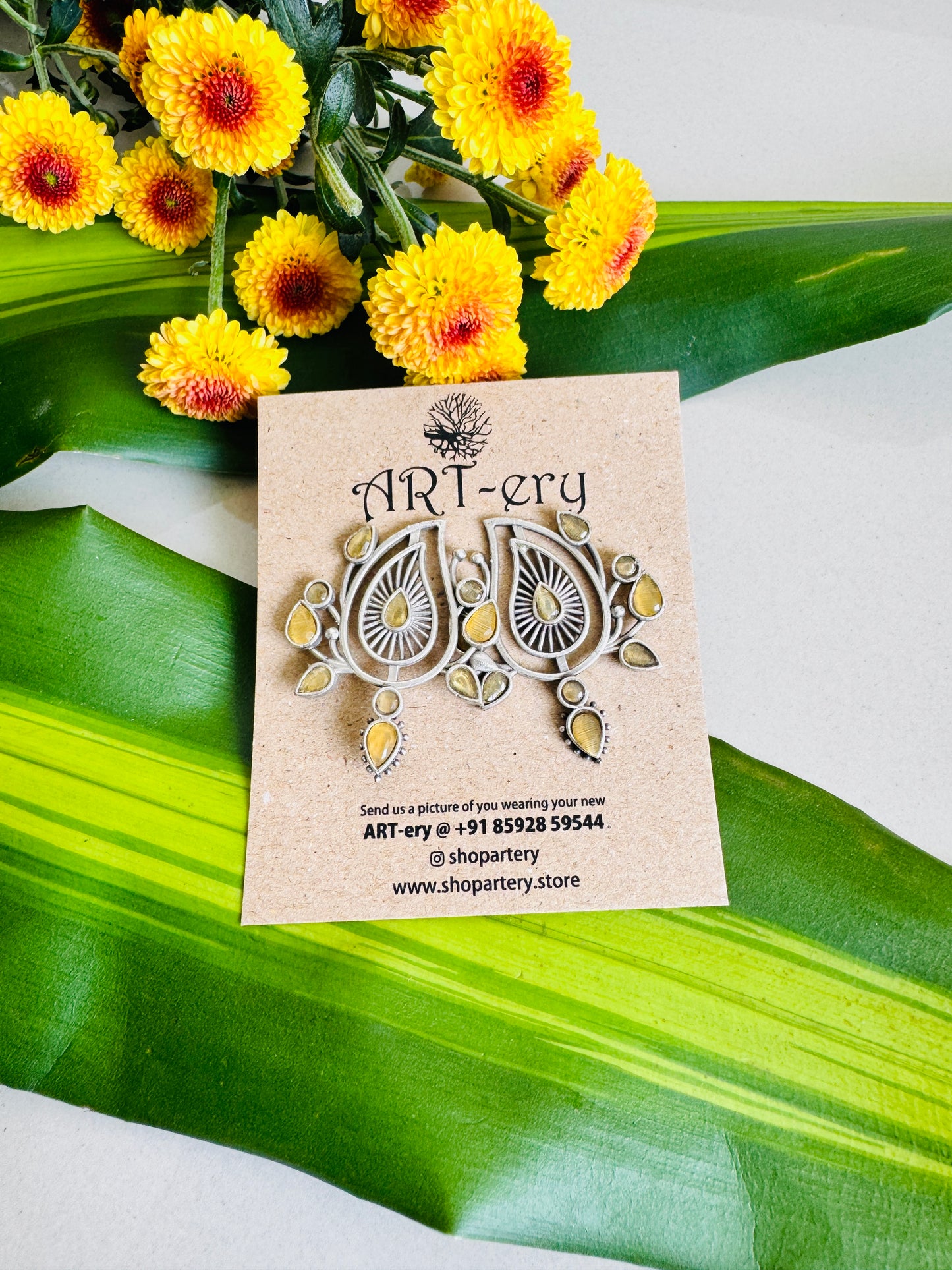 Yellow Inspired Oxidised Silver Statement Earrings