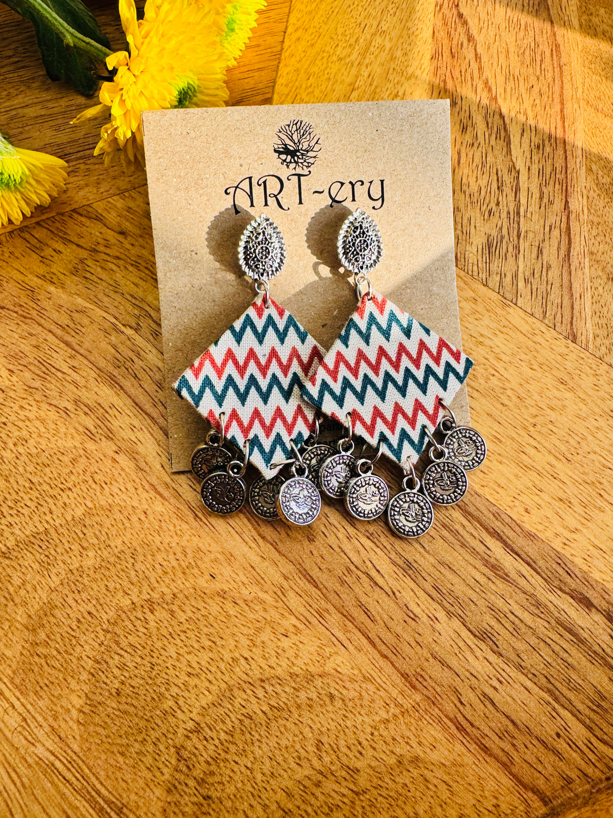 Fabric earrings - zig zag earrings