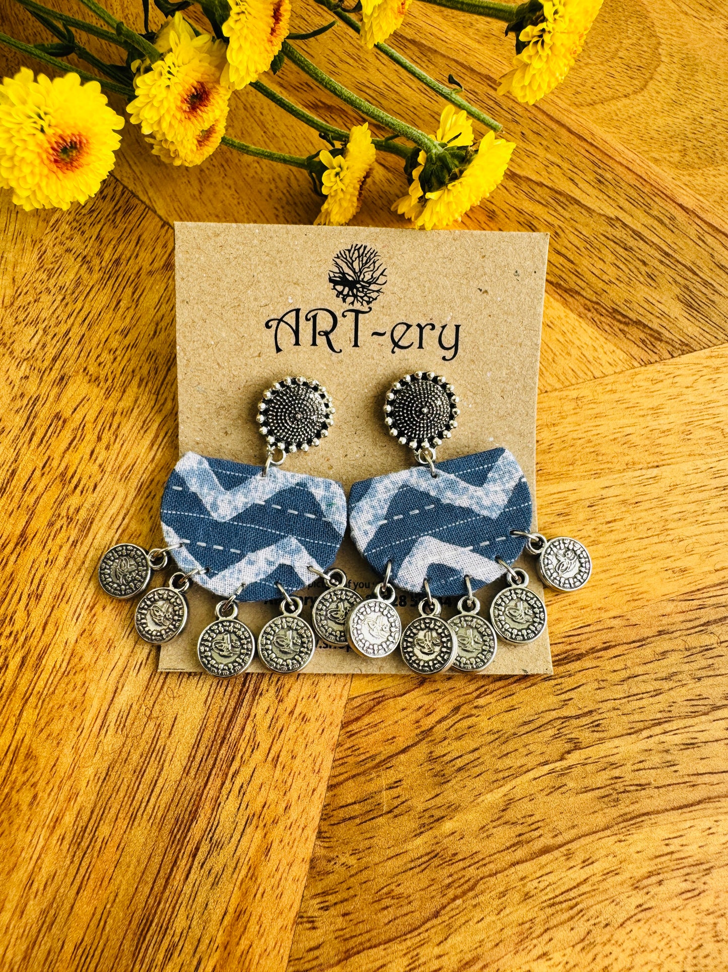 Lightweight Handmade Statement Jewellery -  white and blue stripe