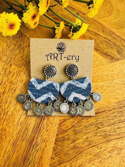 Lightweight Handmade Statement Jewellery -  white and blue stripe