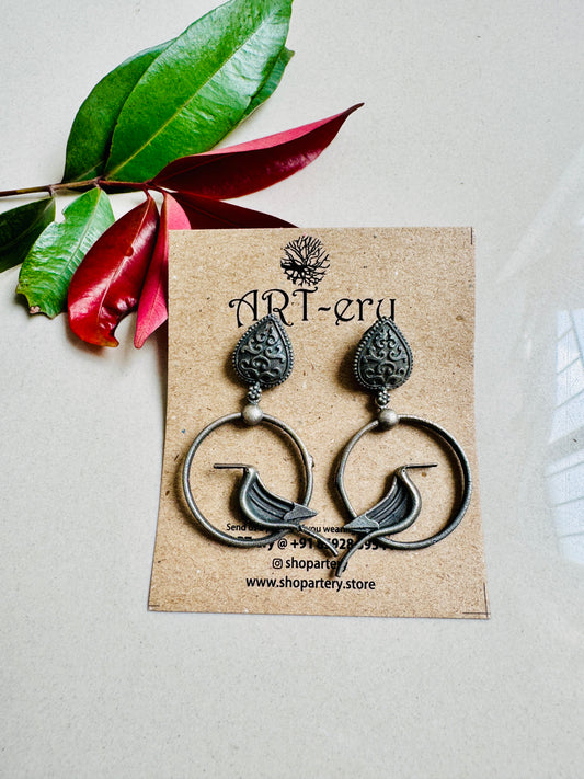 Bird earrings oxidised silver