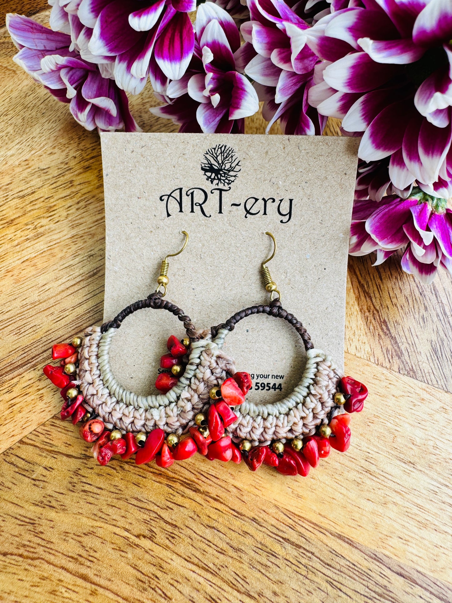 Far east Earrings. - red cord and crystal earrings