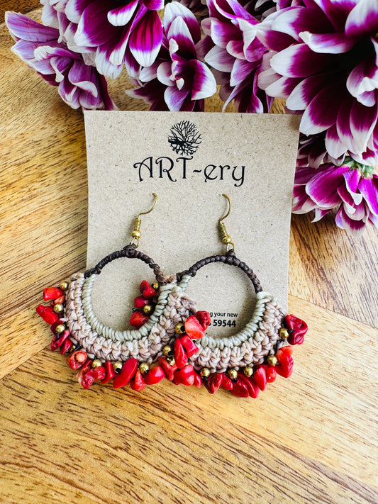 Far east Earrings. - red cord and crystal earrings