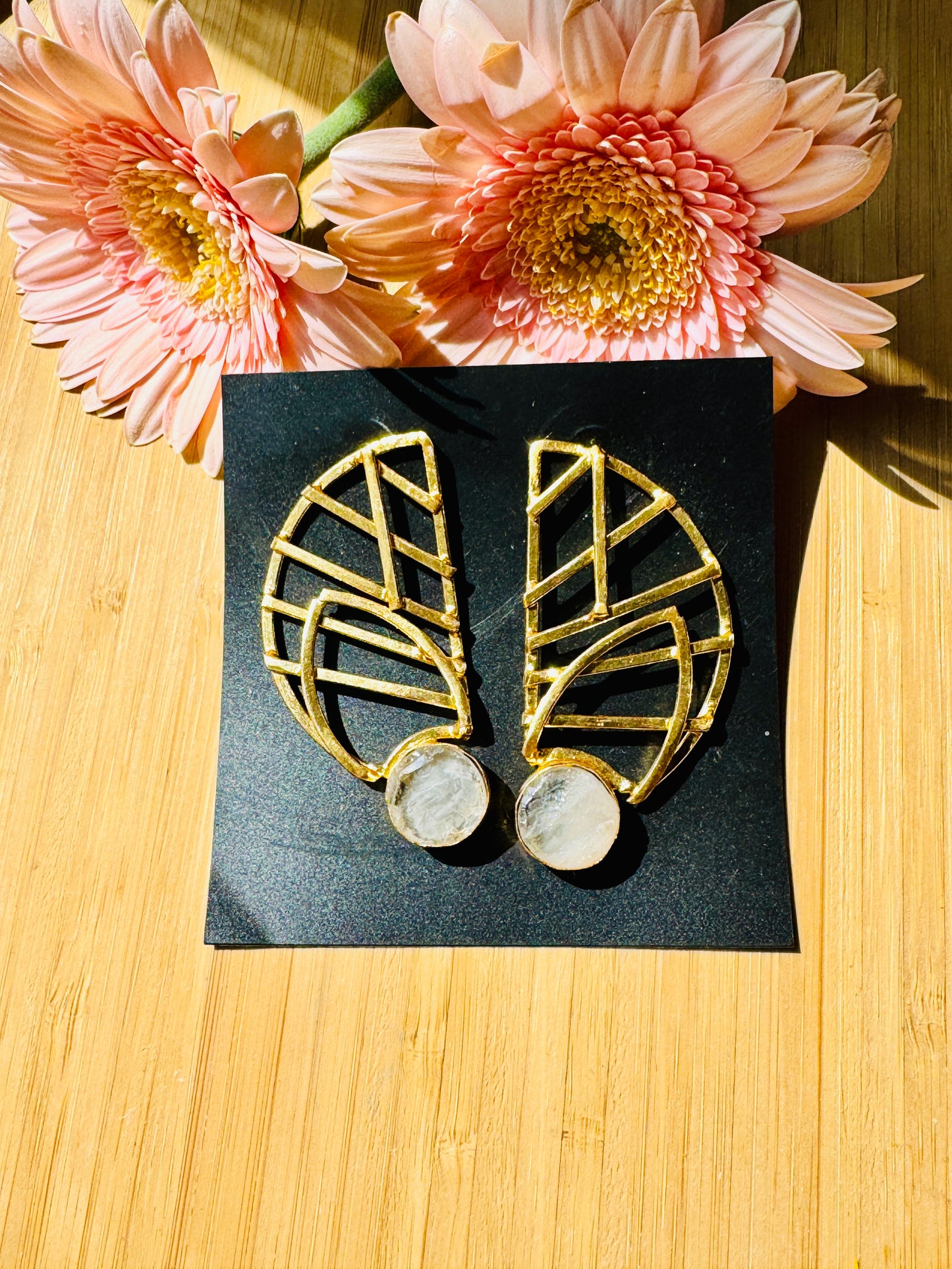 Lightweight Handcrafted Brass Druzy Earrings | Premium Indian Jewellery