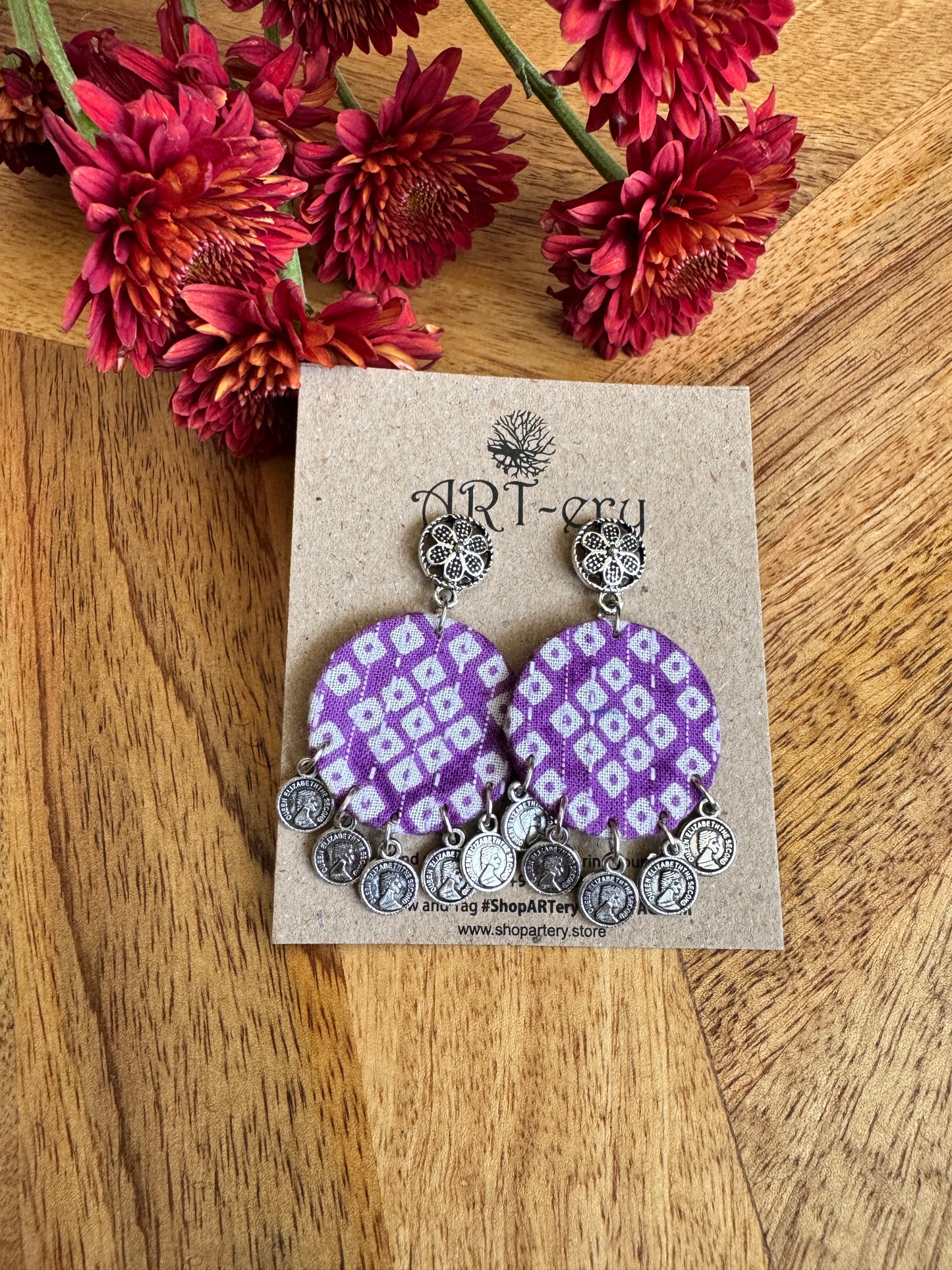 Fabric earrings - Bandini Earring lavender