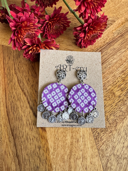Fabric earrings - Bandini Earring lavender