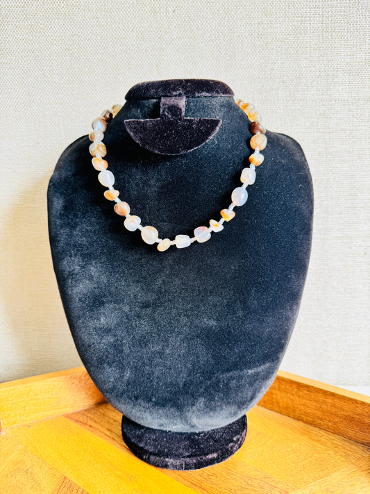 Short Natural Stone Necklace - Beige