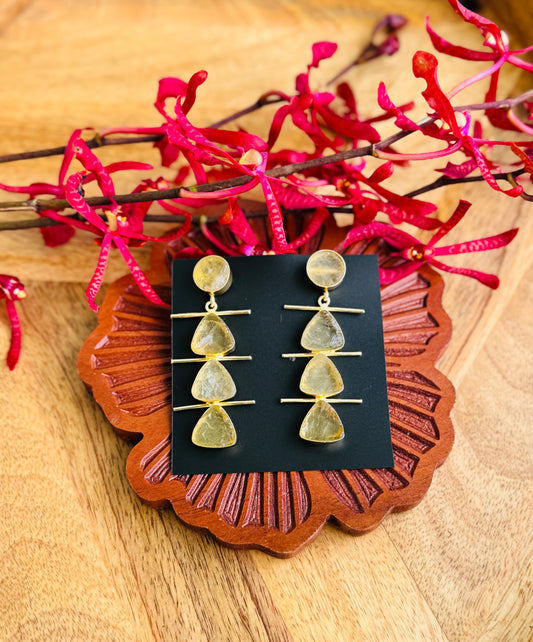 Abstract statement brass necklaces - Natural stone dangler