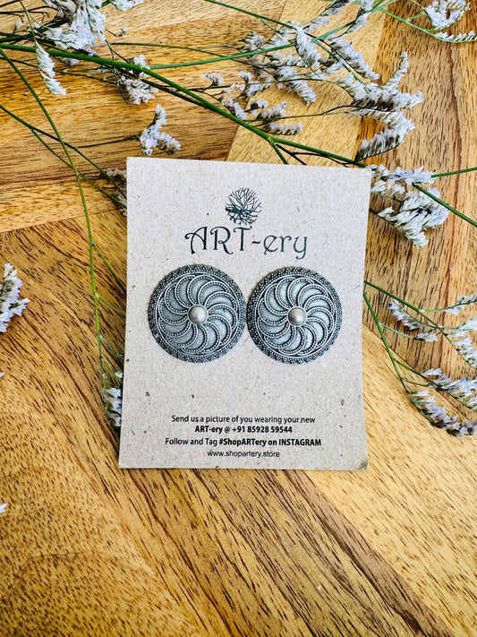 Oxidised silver big ear studs