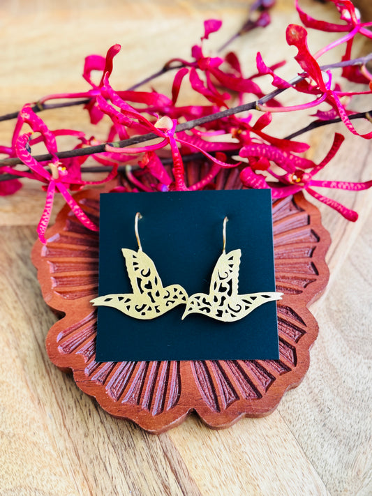 Abstract statement brass necklaces - dangler bird