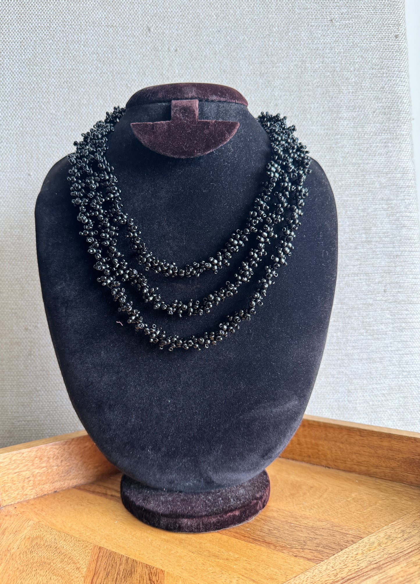 Braided  Statement Necklace - black triple layer necklace
