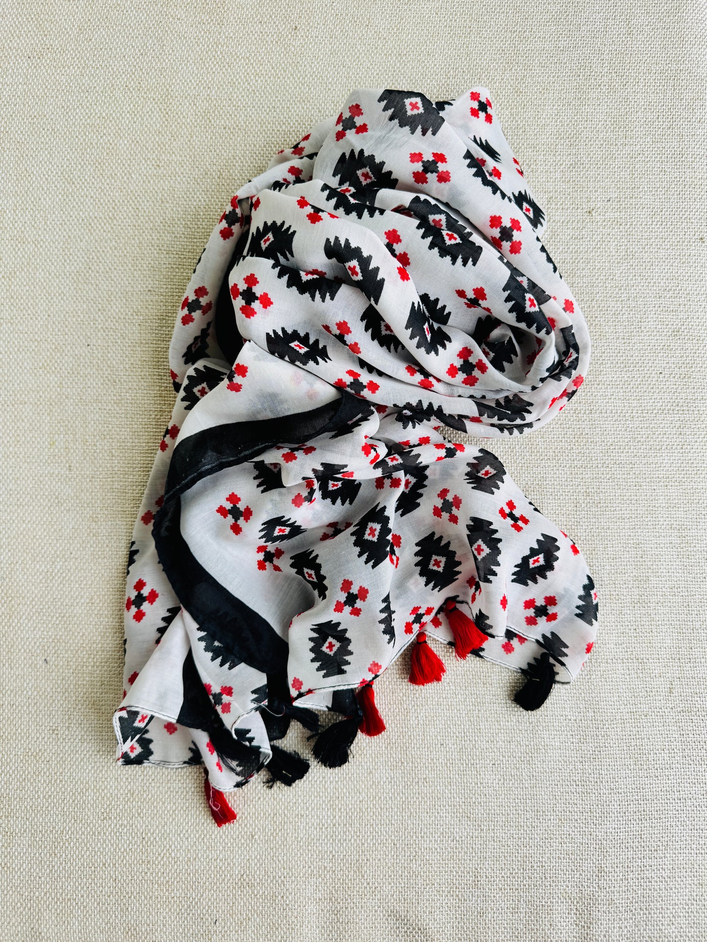 Bright poly cotton scarf - Lightweight long stole with tassel