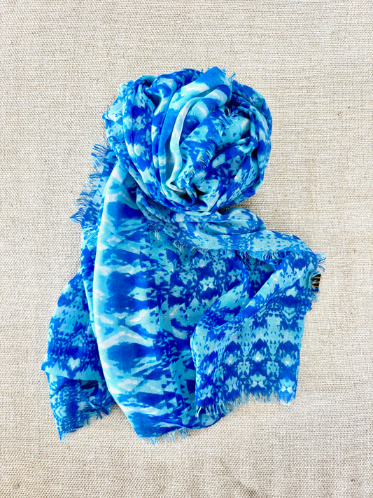 Lightweight Printed Poly-Cotton Scarf for Women Light color - Blue scarf