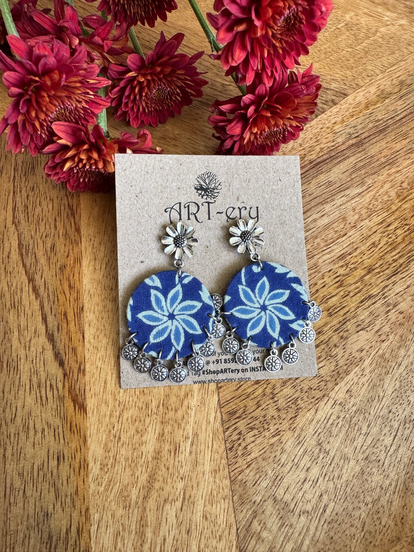 Fabric earrings - Indigo earrings