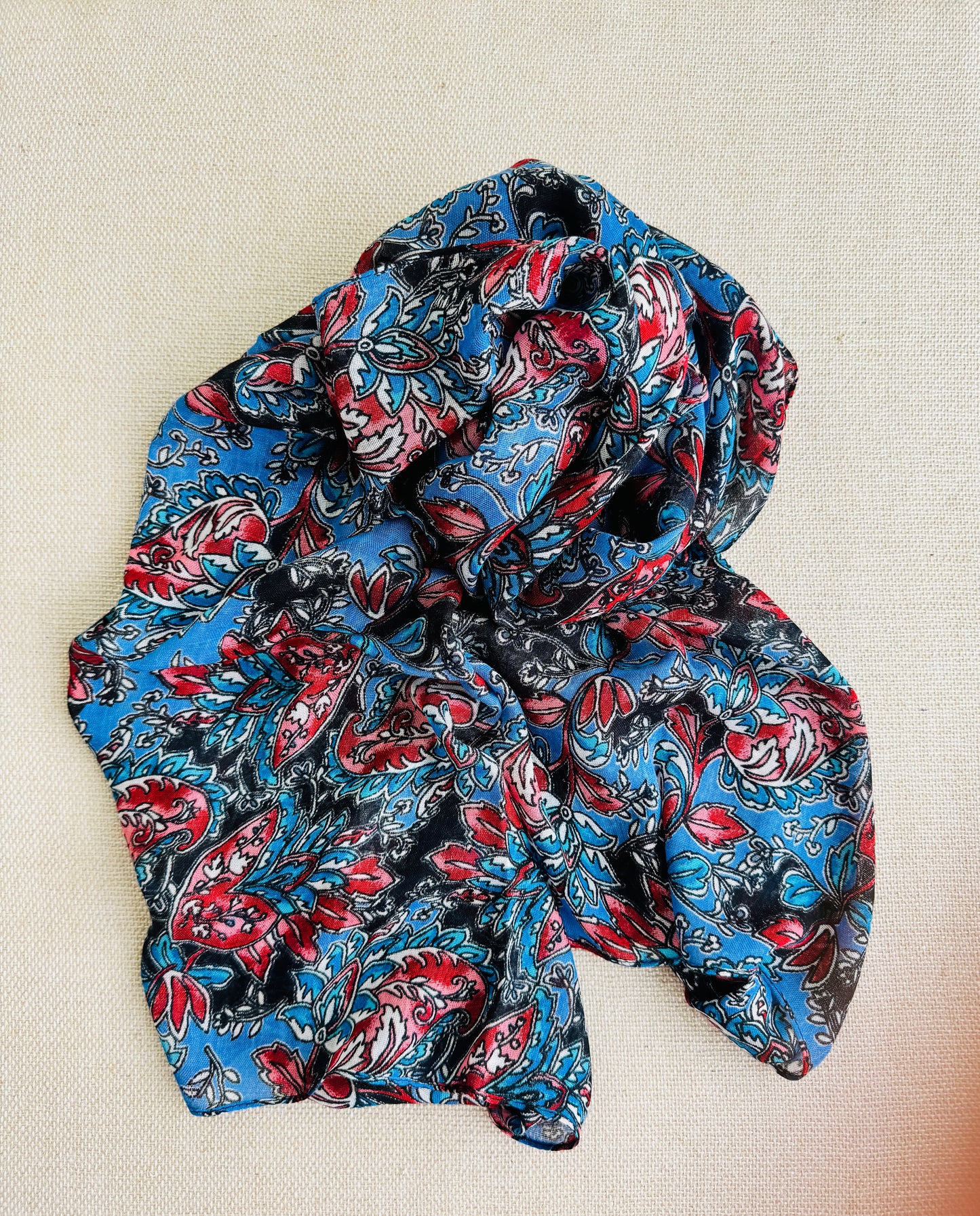 Bright poly cotton scarf - Lightweight long stole - Bright blue