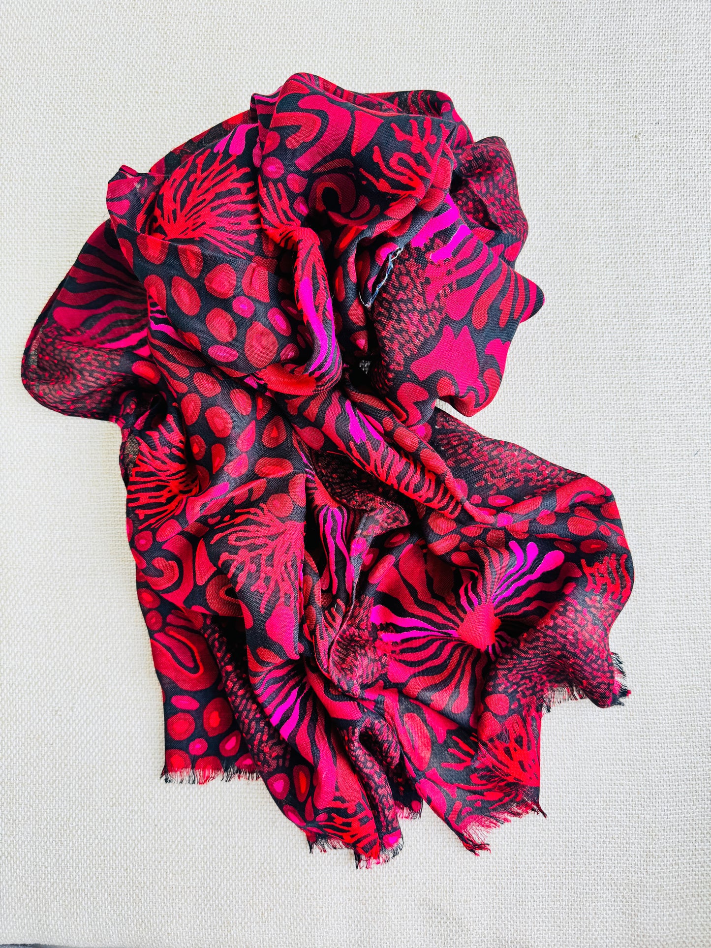 Bright poly cotton scarf - Lightweight long stole - Bright pink scarf