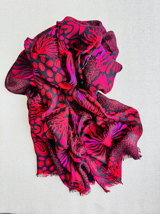 Bright poly cotton scarf - Lightweight long stole - Bright pink scarf