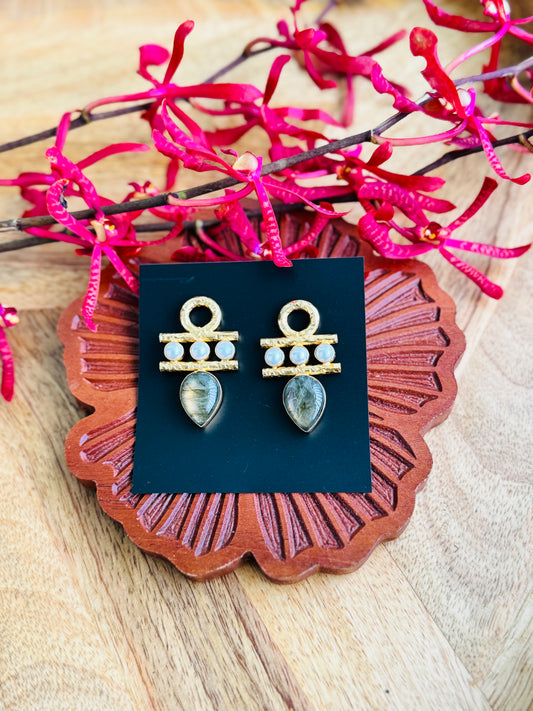 Abstract statement brass necklaces - Natural stone earring