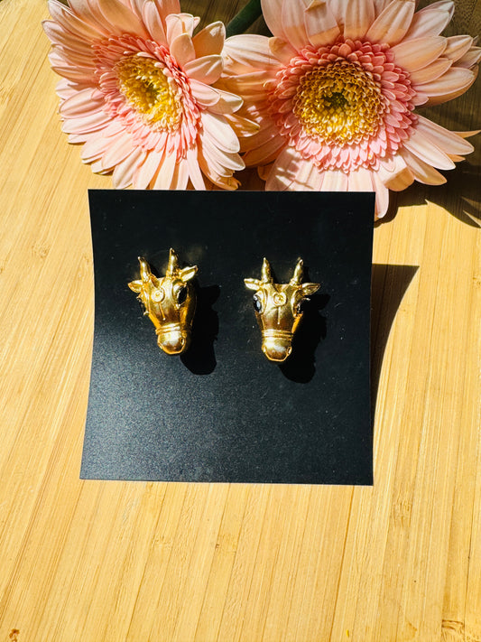 Handcrafted Bold Brass Earrings | Premium Indian Jewellery - Ox stud