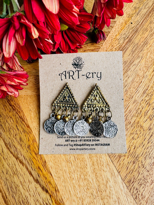 Two tone coin earring
