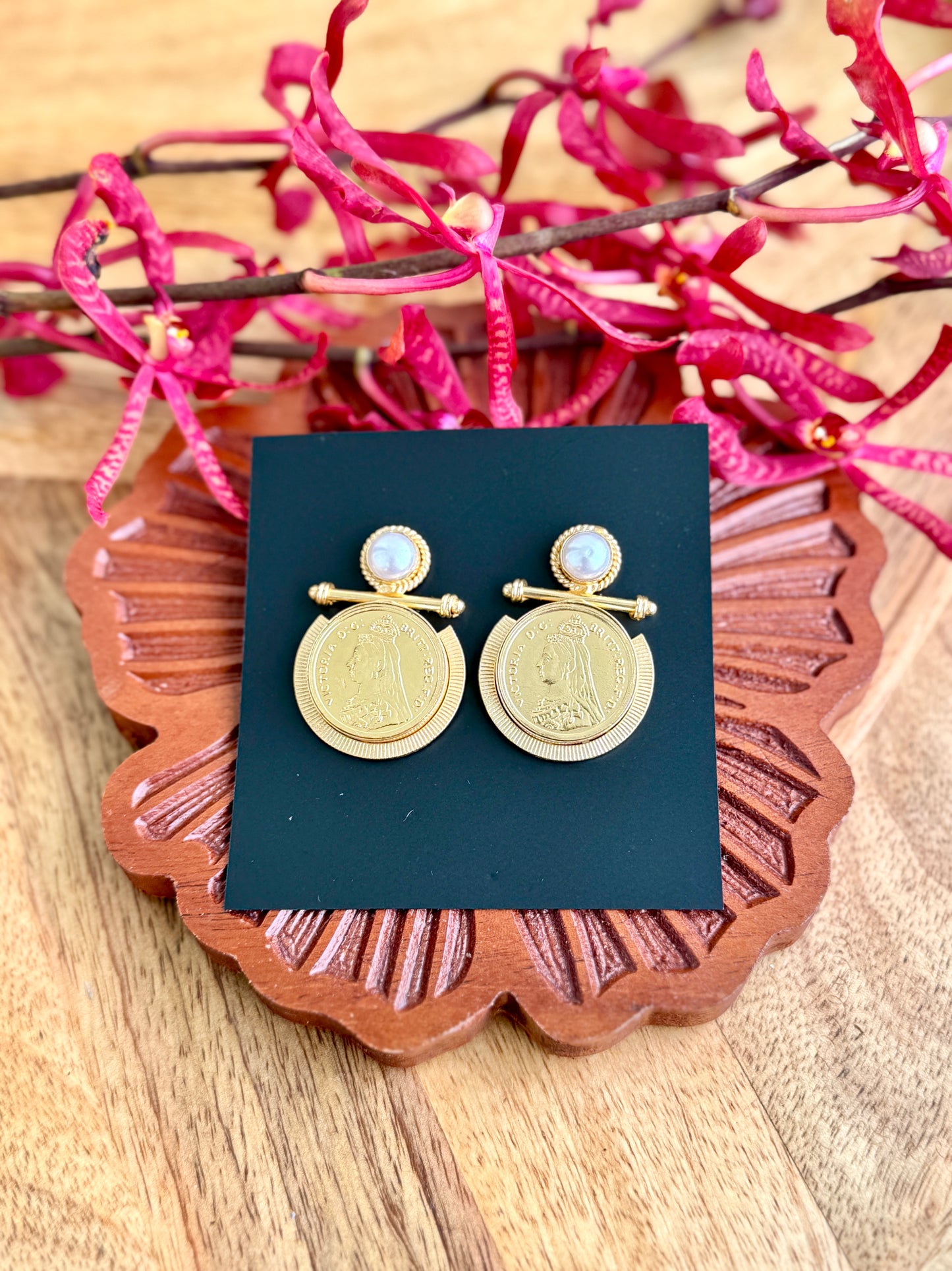 Brass Coin statement stud