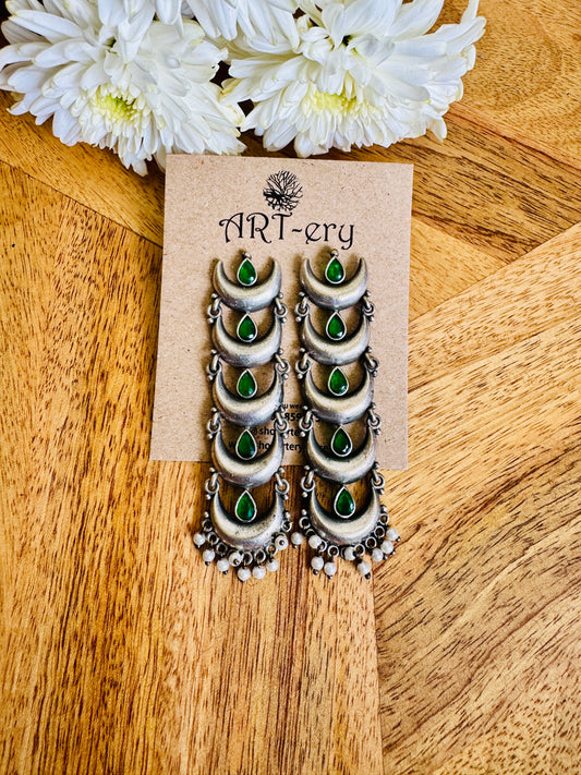 Oxidised Silver Crescent Moon Inspired Earrings – Statement Ethnic Jewellery