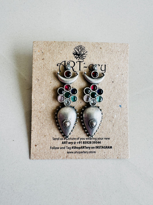 Crescent Earrings with pastel pink stones