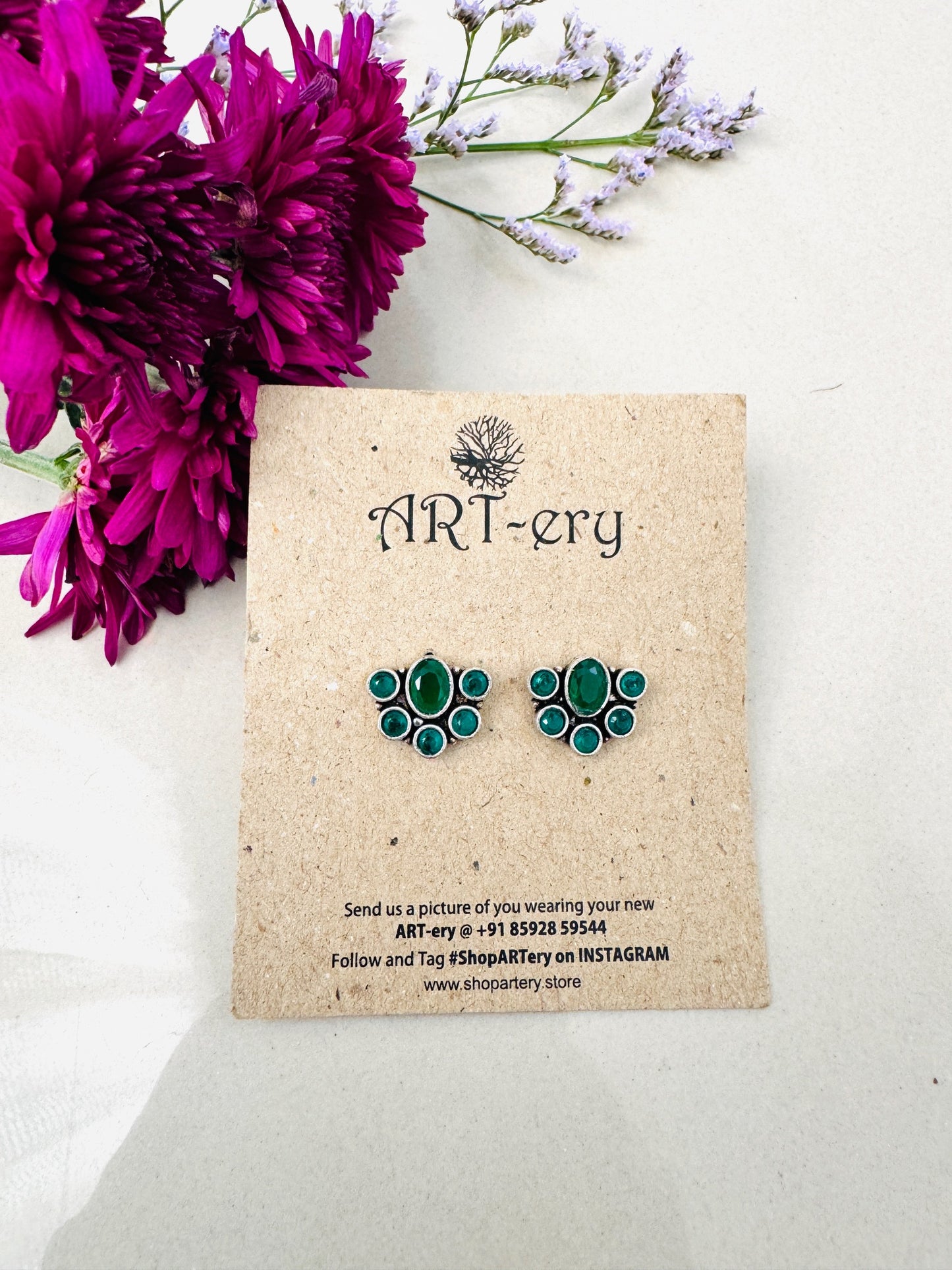 Semi circle oxidised earring - Green