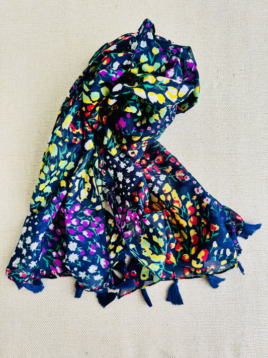 Dark multi color tasselef scarf 