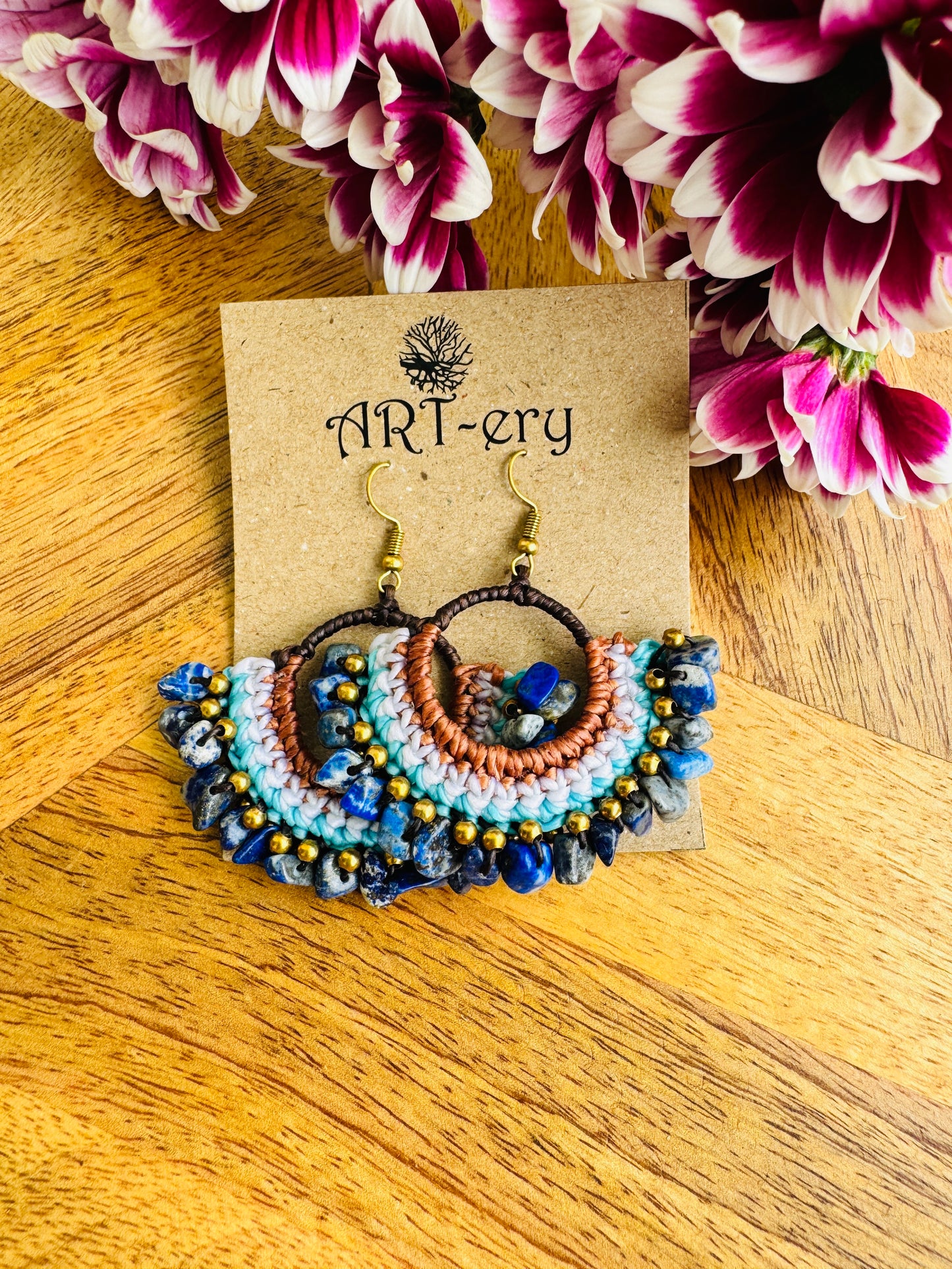 Far east Earrings -  Blue crystal cord crystal earring