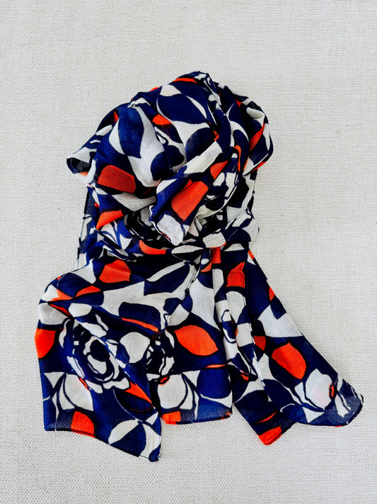 Lightweight Printed Poly-Cotton Scarf for Women Light color scarf - Deep blue scarf