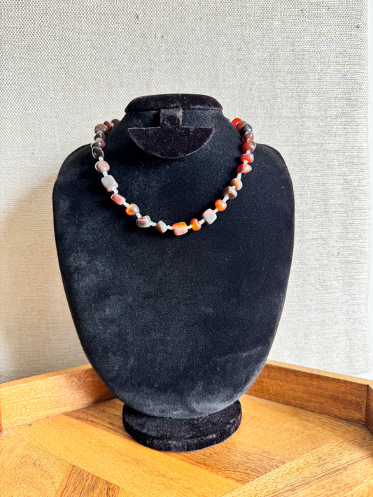 Short Natural Stone Necklace - Brown