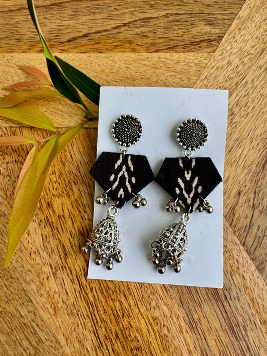 Fabric earrings lightweight earrings - diamond shape with jhumka