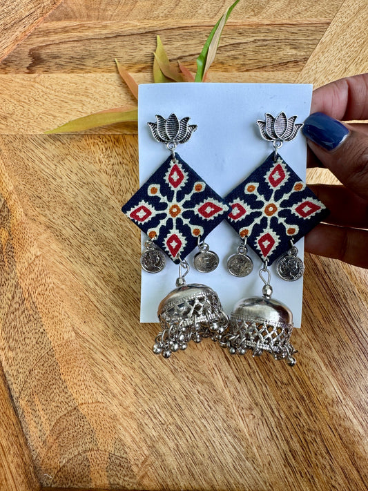 Fabric earrings lightweight kite shaped with jhumka