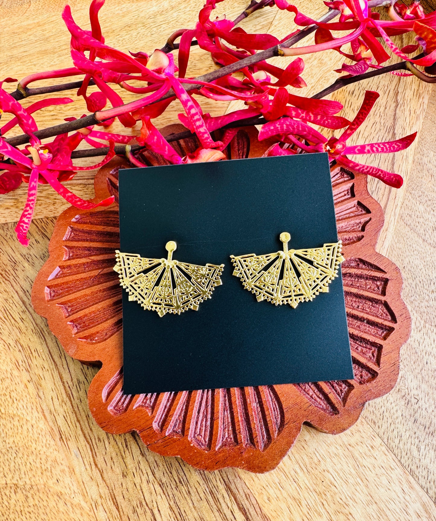 Brass Earrings - Filigree fan