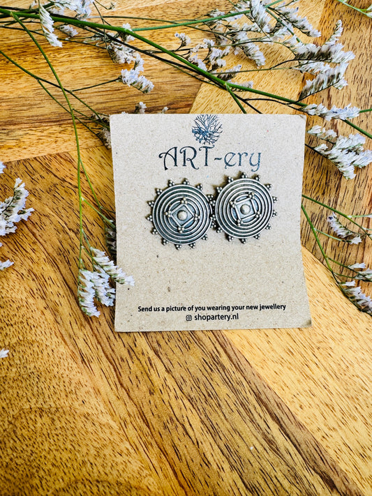 Oxidised silver big ear studs