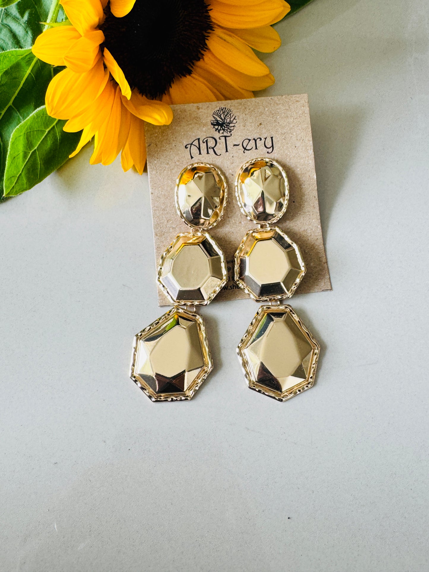 Anti tarnish statement gold earrings