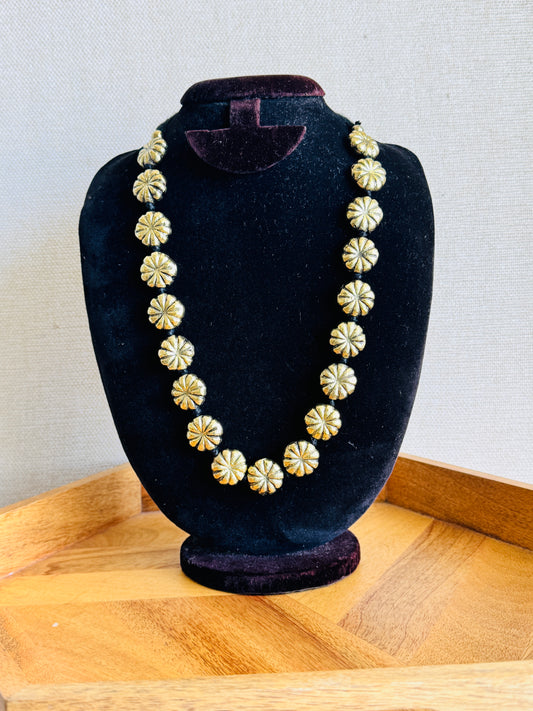 Statement metal necklace with adjustable cord - floral