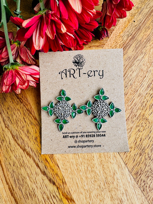 Constellation earrings  - Green oxidised silver