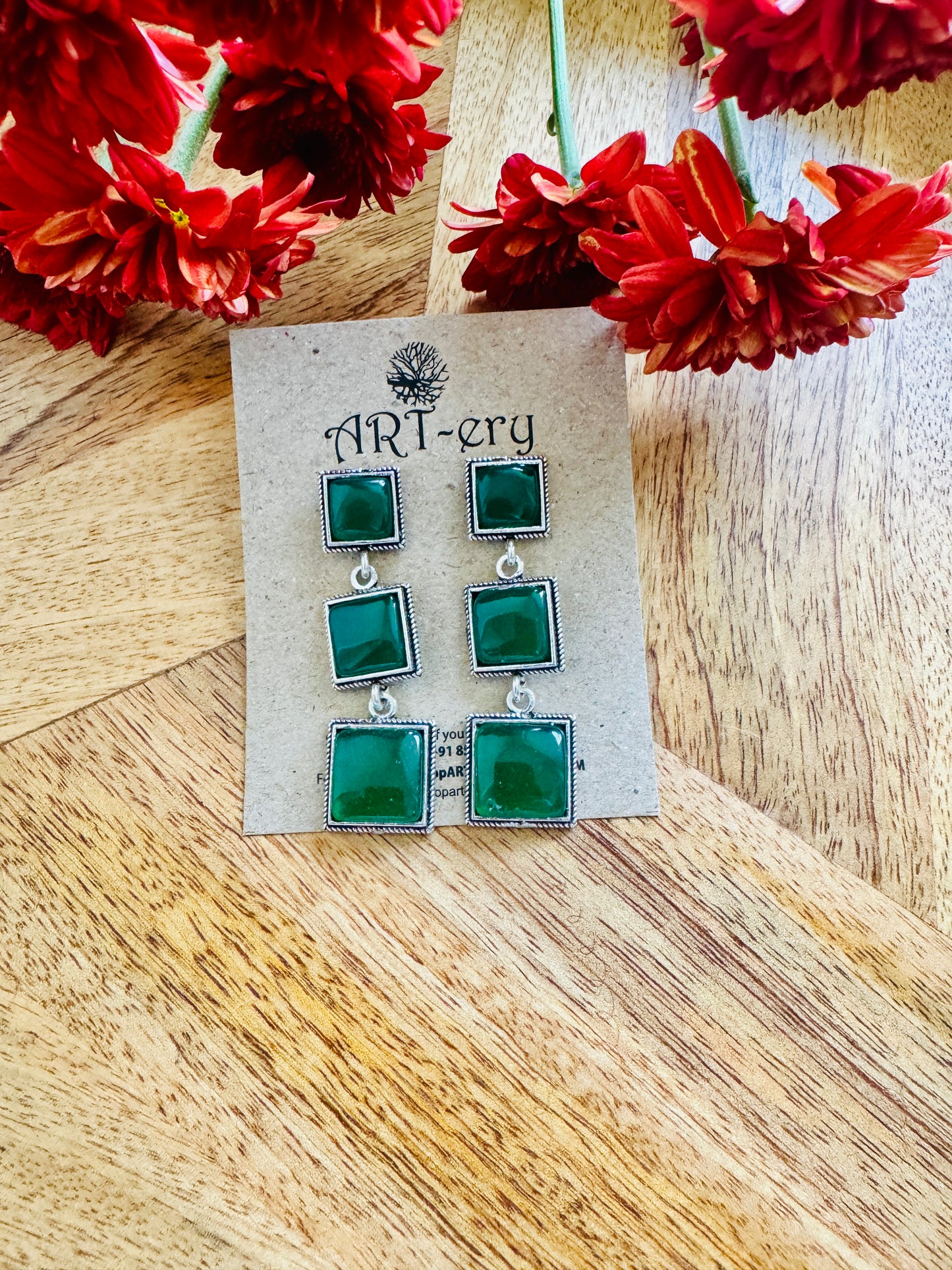 Triple Square earring - Green