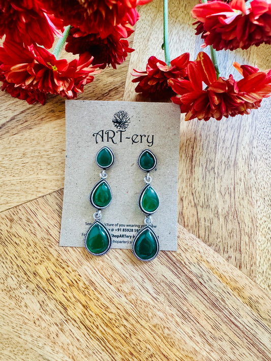 Triple tear drop earring - Green