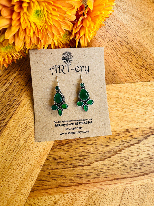 Floral Cluster Dangle Earrings - Green