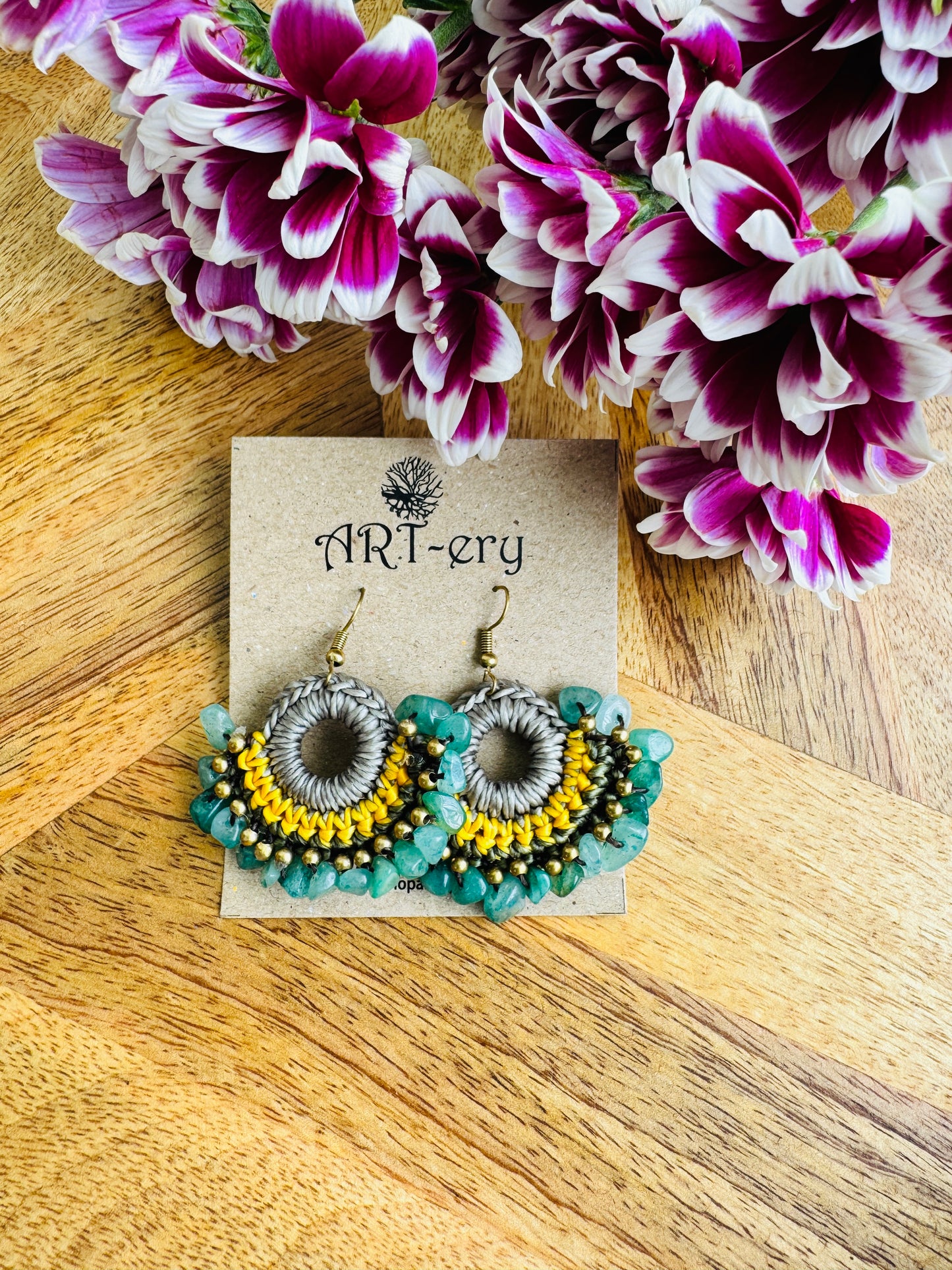 Far east Earrings -  Green and yellow crystal earring