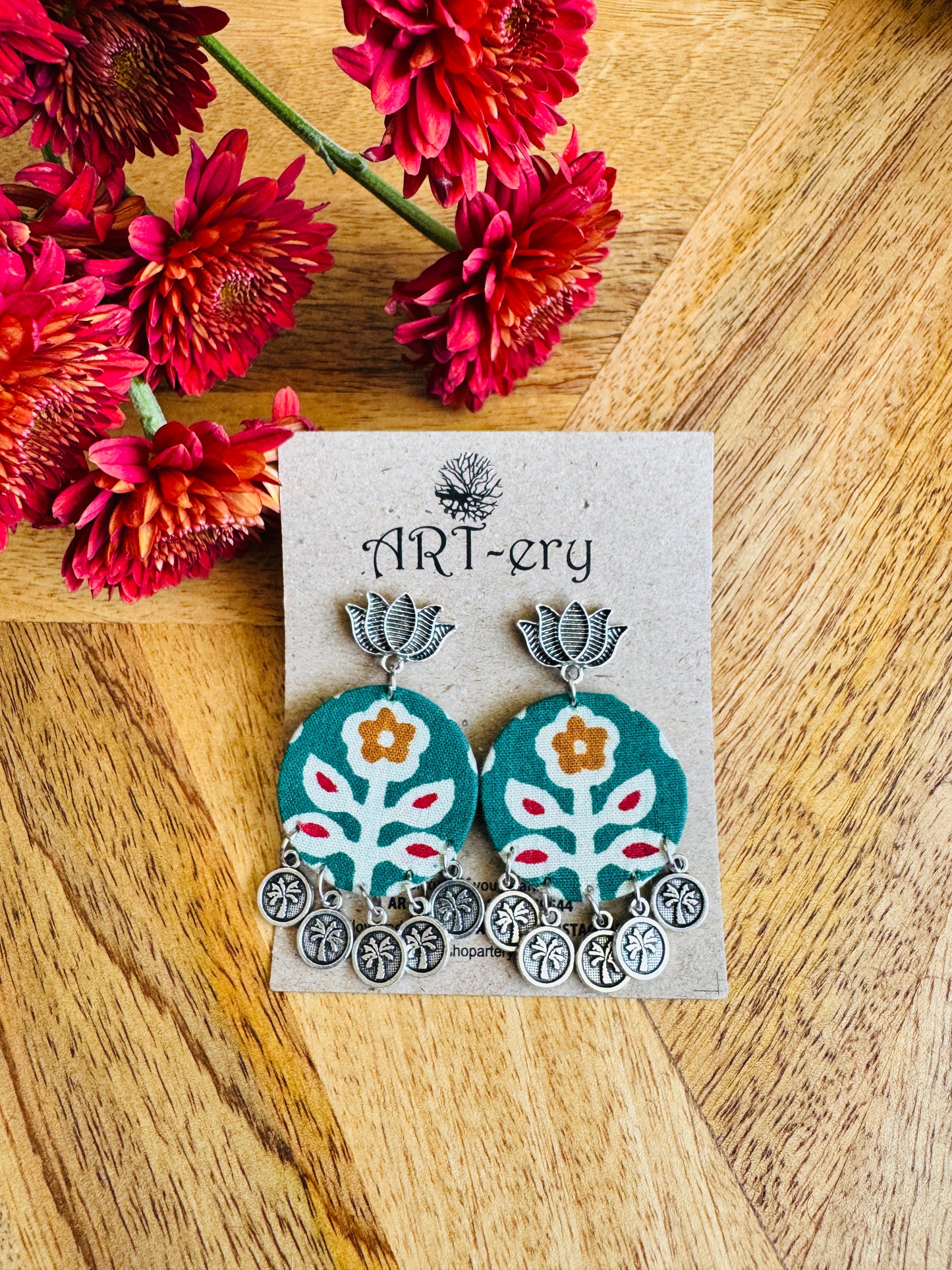 Fabric earrings - floral green