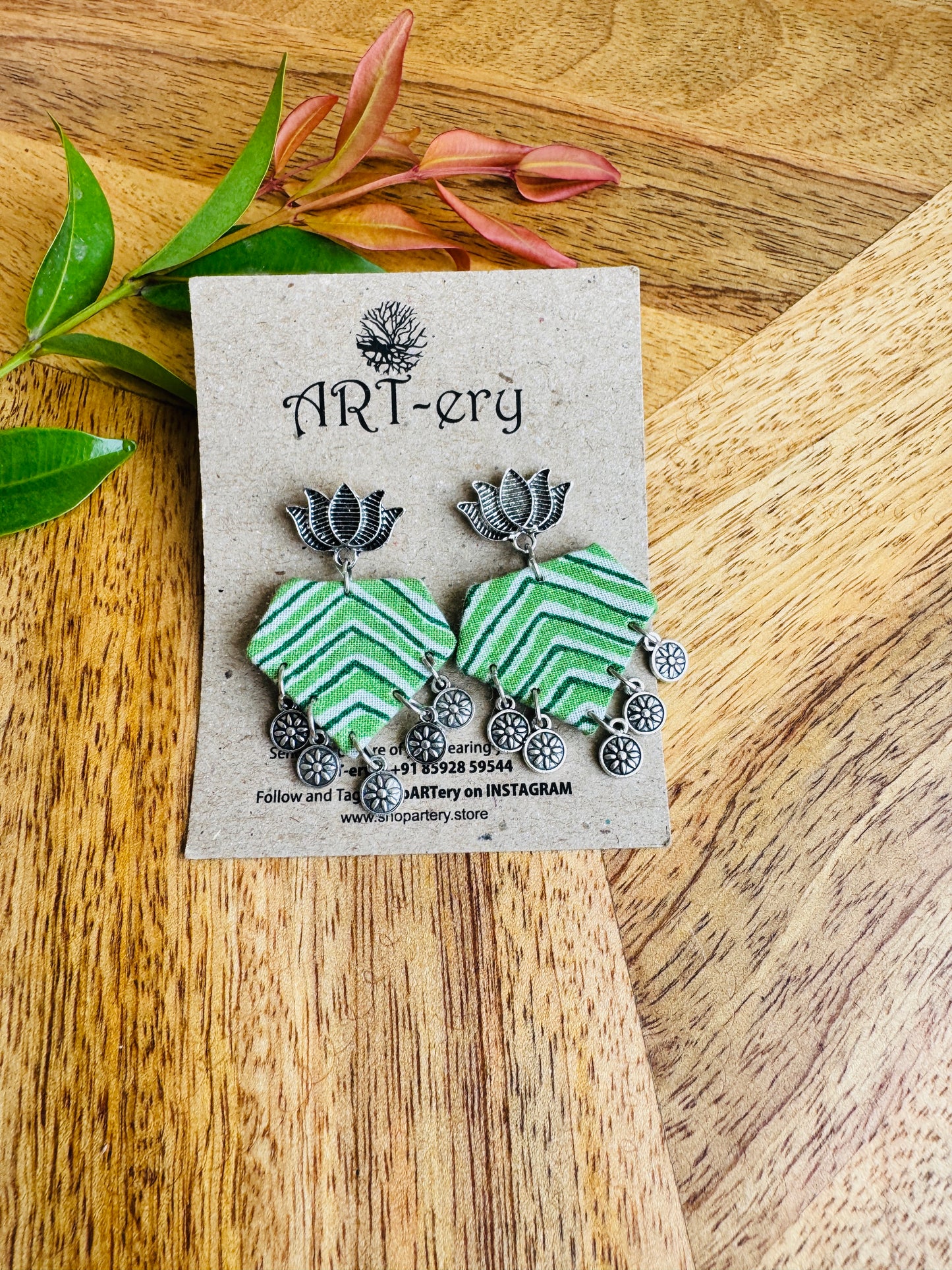 Lightweight Handmade Statement Jewellery - Pastel green stripe