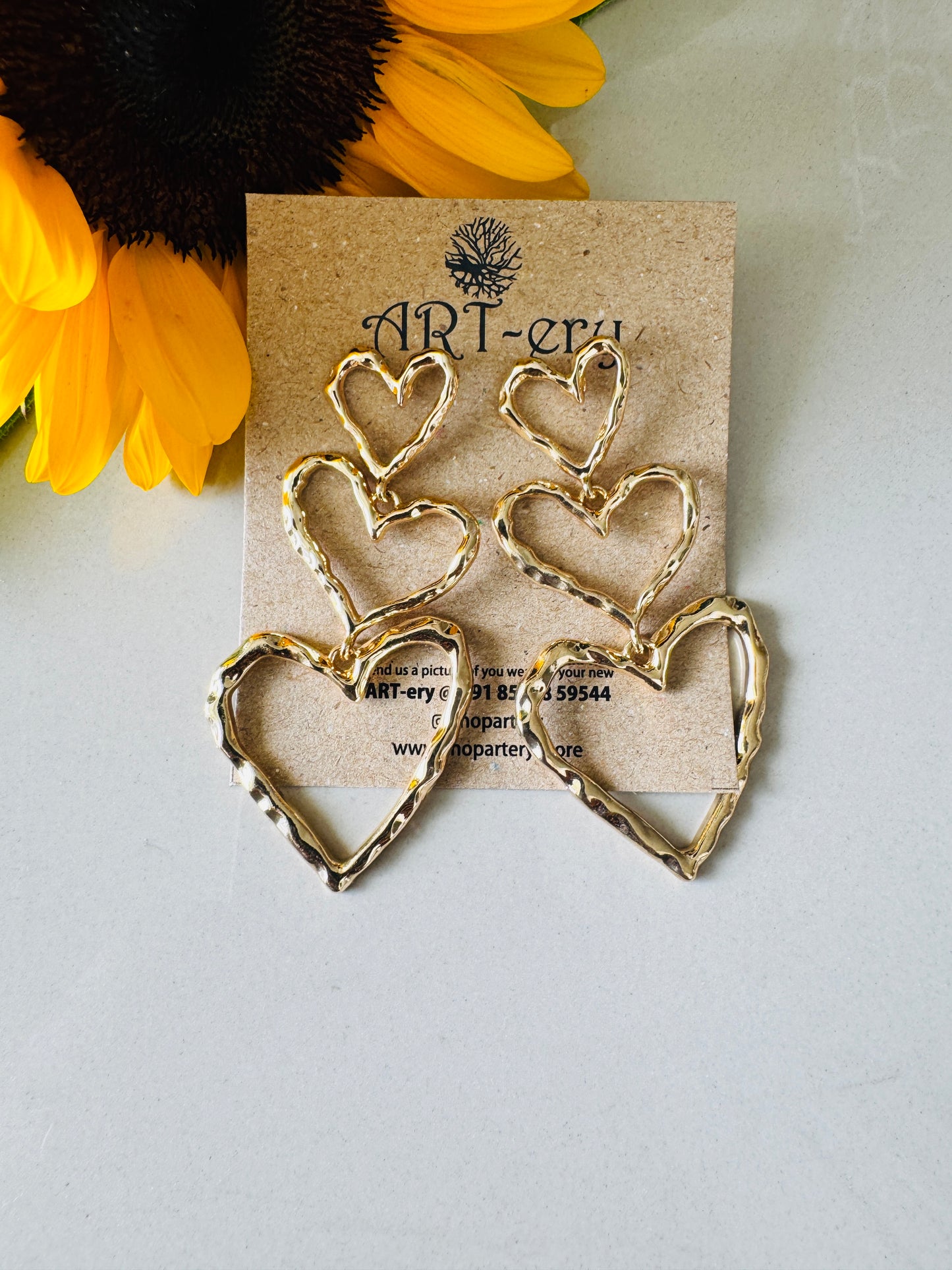 Anti tarnish statement gold earrings - Heart
