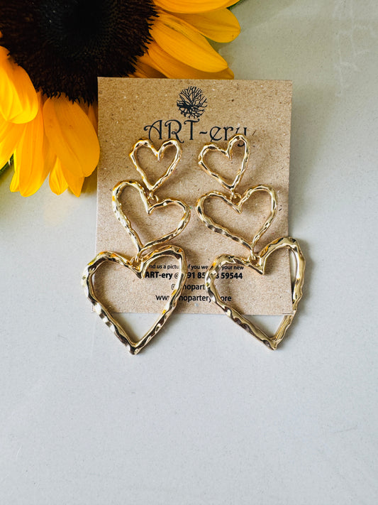 Anti tarnish statement gold earrings - Heart