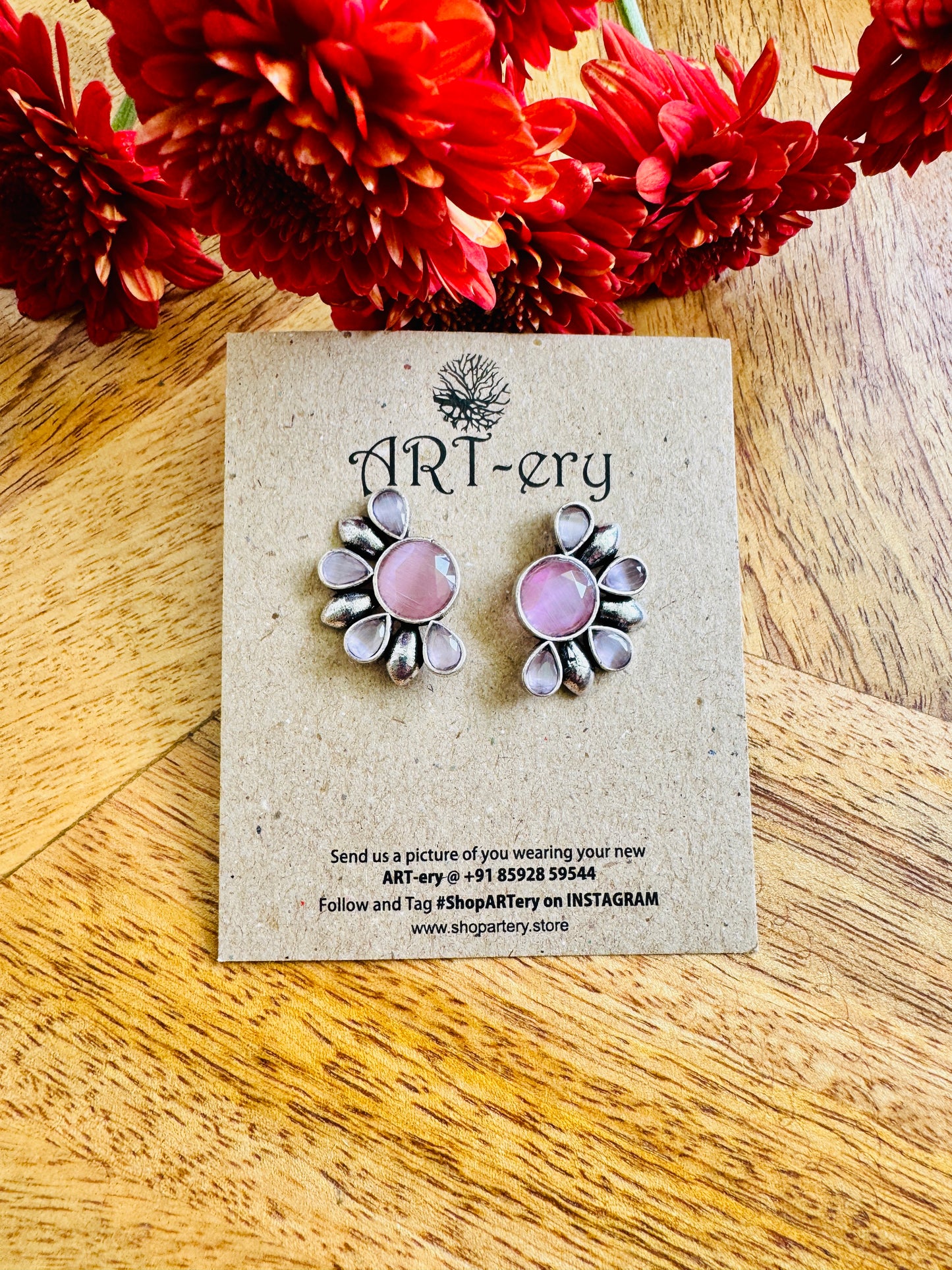 Semi circle pink stone earring